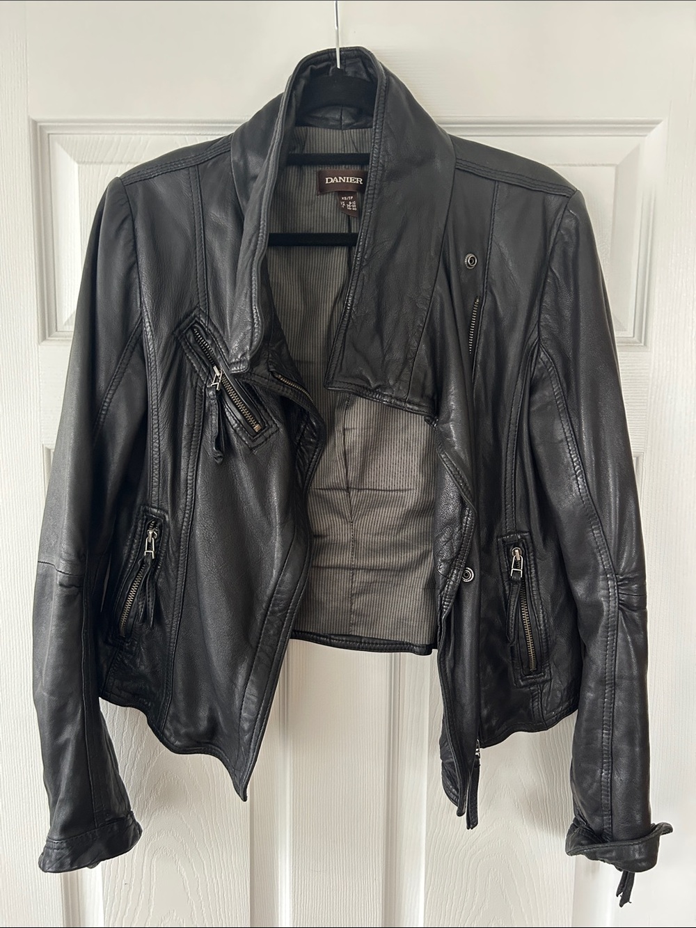 Danier Black Leather Moto Jacket with Zip Details